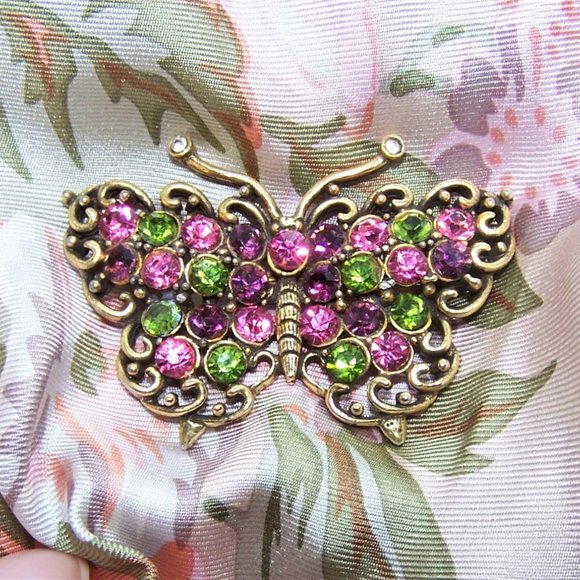 Hollycraft Gold Tone Metal Multi Color Rhinestone Butterfly Pin Brooch - Picture 3 of 6